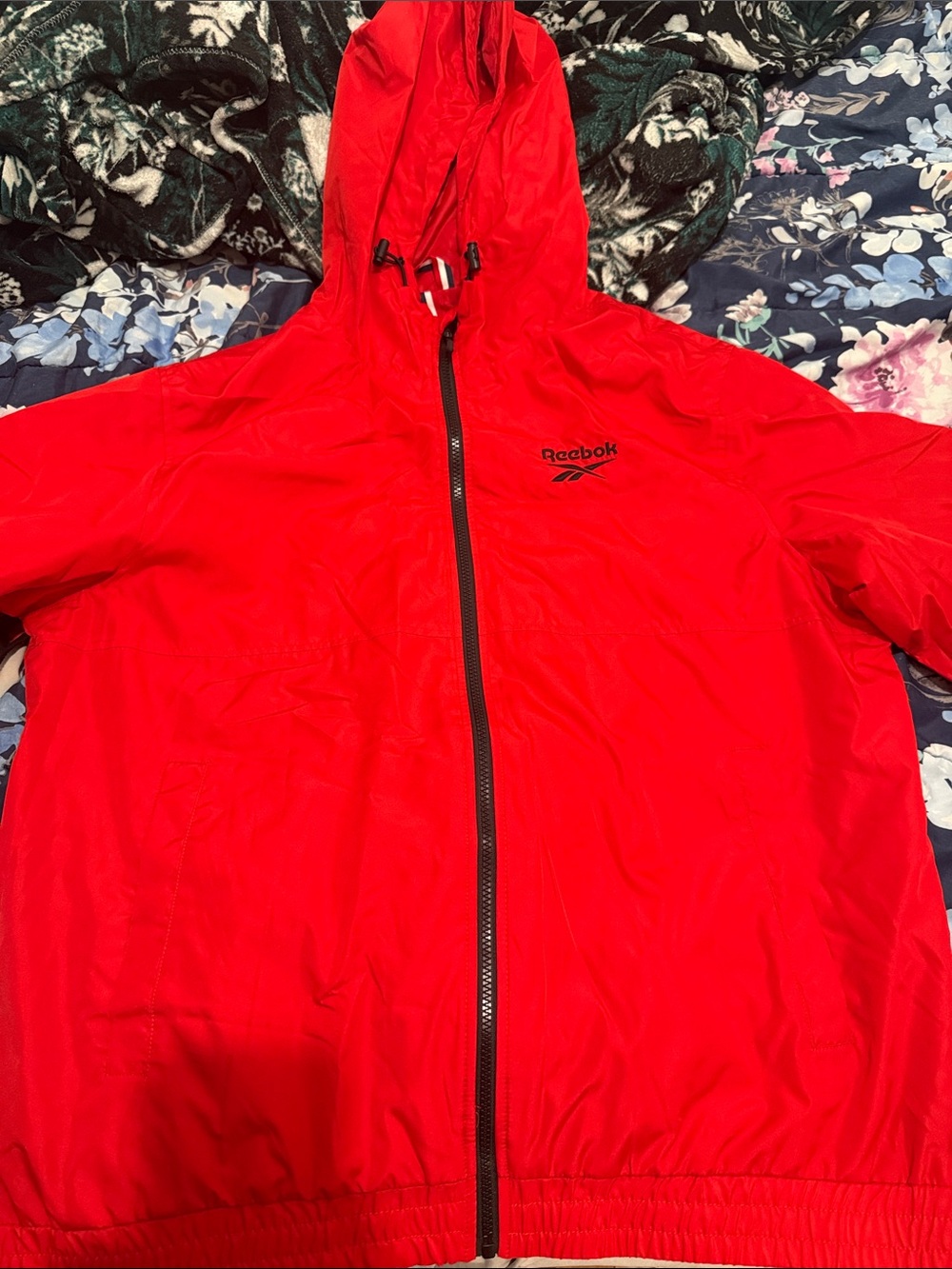 Reebok Red Hooded Zip-Up Windbreaker Jacket